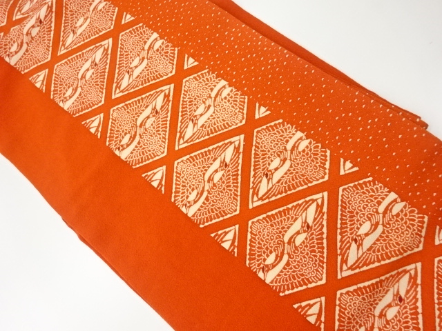 JAPANESE KIMONO / VINTAGE NAGOYA OBI / CHIRIMEN / KATAZOME / CRANES